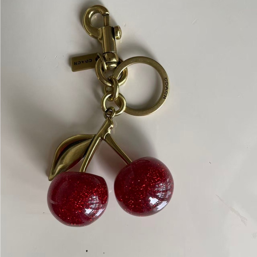Coach Red Glitter Cherry Key & Bag Charm with Gold-Tone Hardware - Picture 2 of 2